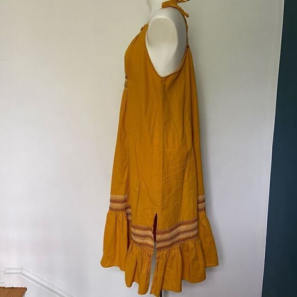 Free People Another Love Smocked Marigold Midi Dress Linen - Picture 9 of 14